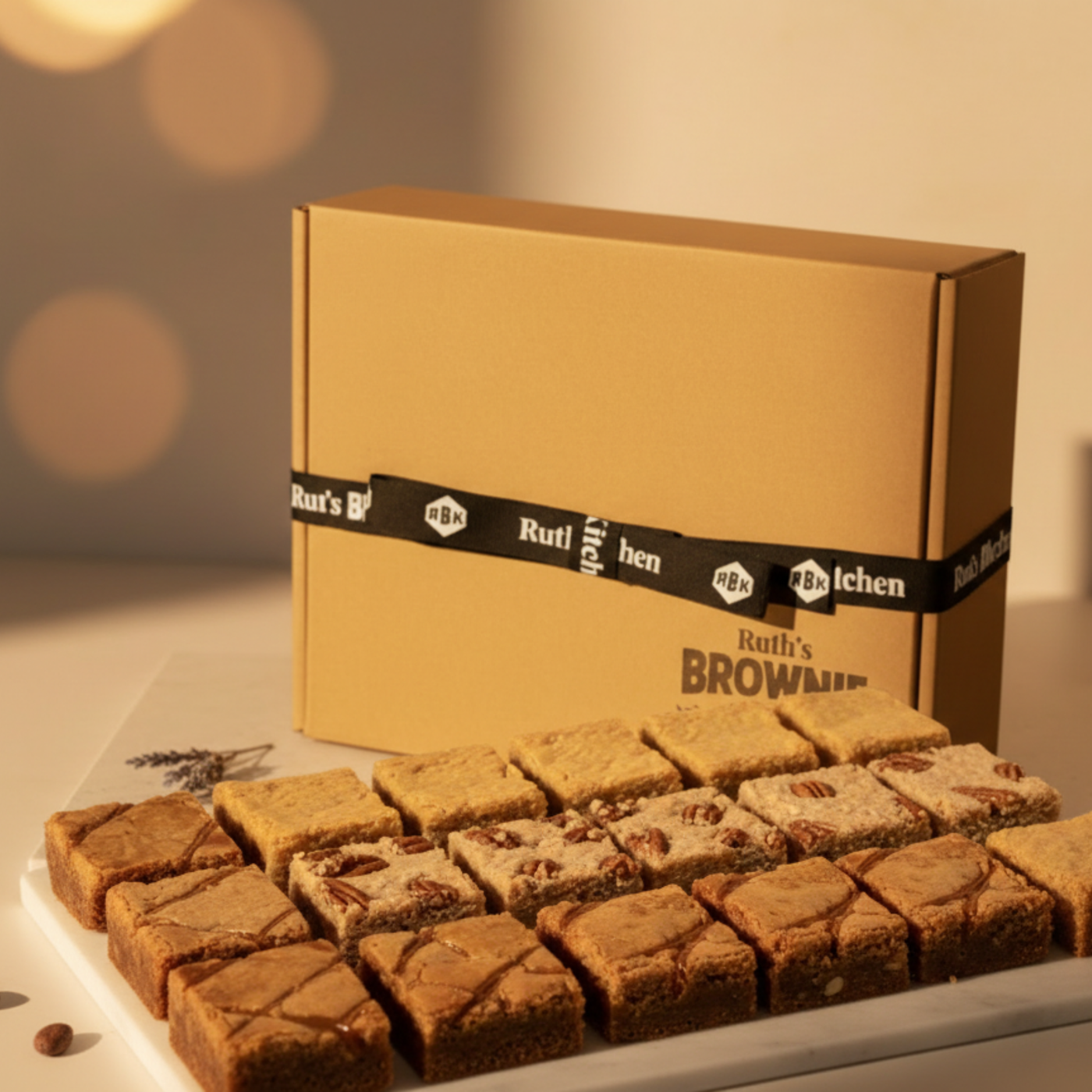 Custom brownie gift box filled with selected Ruth’s flavors