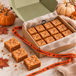 Pumpkin spice blondie fall gift box with custom Ruth’s Brownie Kitchen ribbon