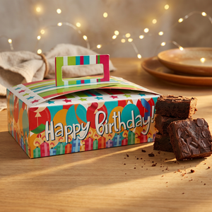 Birthday brownie gift box styled for gifting