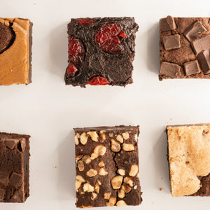 Open custom brownie gift box with assorted Ruth’s brownie flavors