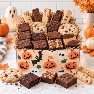 Ruth's Brownie Kitchen Halloween gift box with fudgy brownies, cookies, biscotti and festive gift packaging, photo 2
