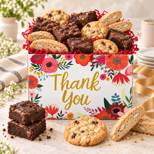 Thank you brownie gift delivery with gourmet brownies, cookies and biscotti from Ruth’s Brownie Kitchen