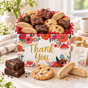 Gourmet thank you dessert gift box with brownies, cookies and biscotti from Ruth’s Brownie Kitchen